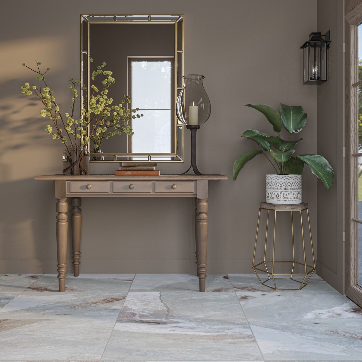 Newstone Iceberg Light Grey Matt Slate Effect Wall and Floor Tiles — installed room setting, buy floor tile UK