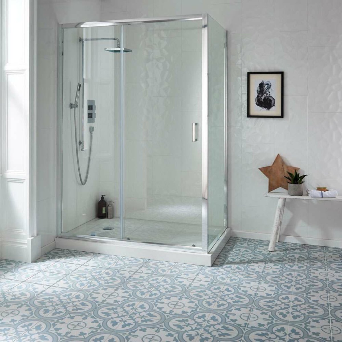 Bourton Lavanda Powder Blue — detail view, buy floor tile UK