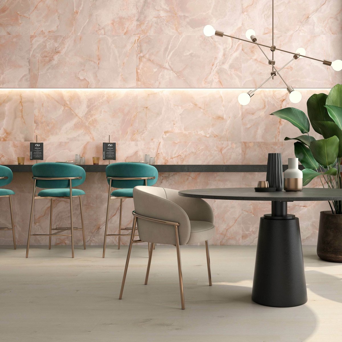 Lux Noor peach Marble Effect Tile — installed room setting, buy tile UK