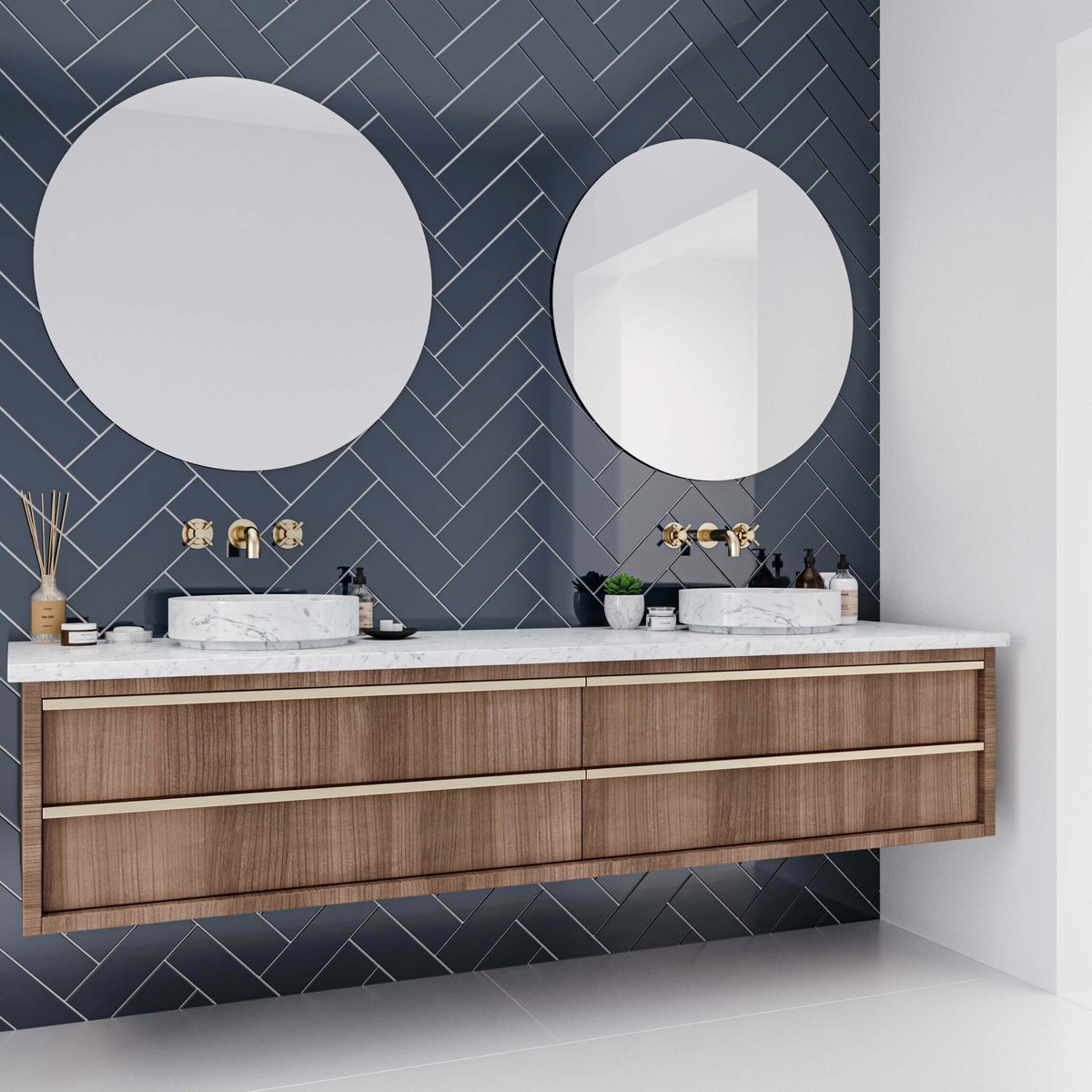 Bricks Navy Gloss Ceramic Metro Wall Tiles 300x100x8mm — detail view, buy wall tile UK