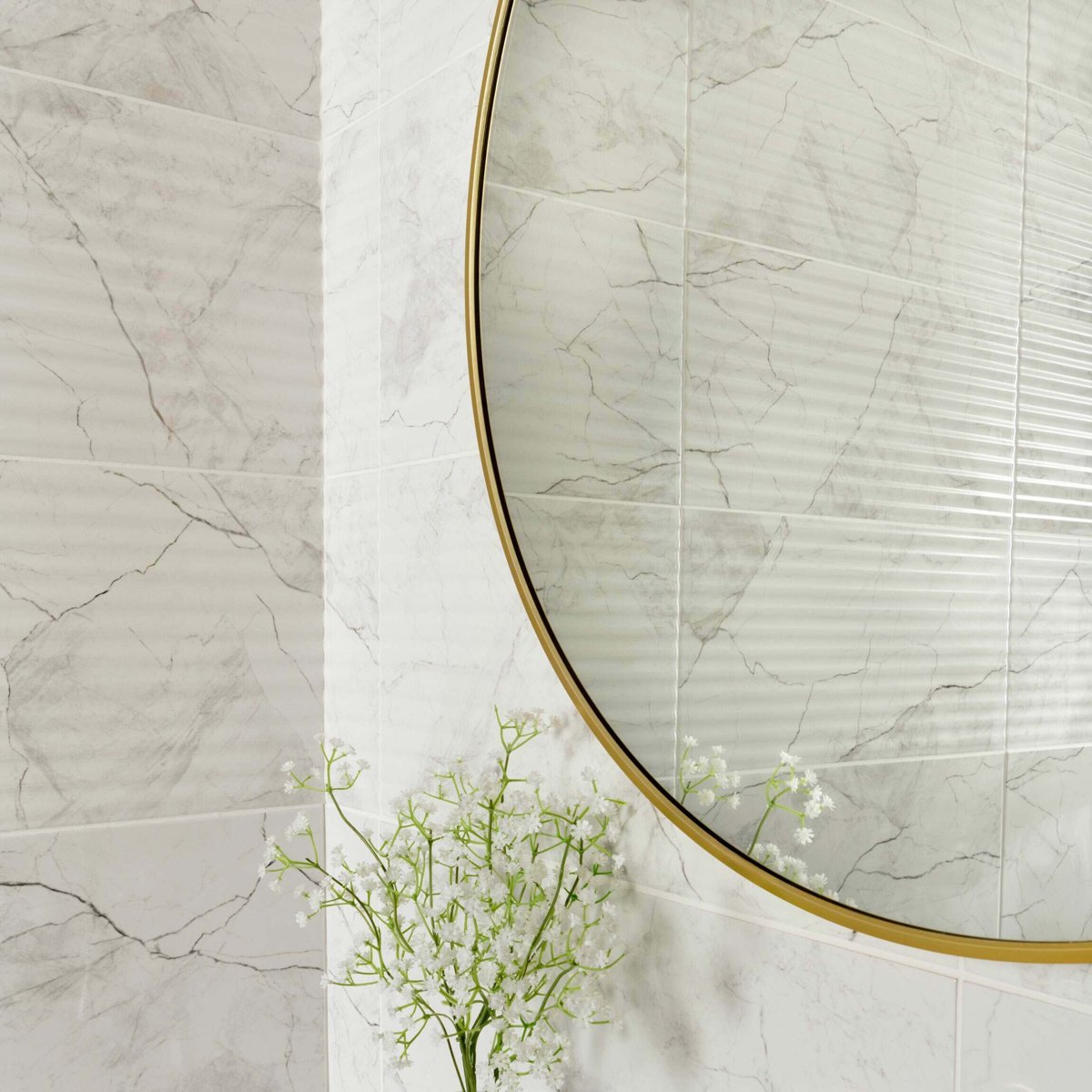 Riva White Gloss Marble Effect Decor Wall Tile 600x300 — alternative angle, buy wall tile UK