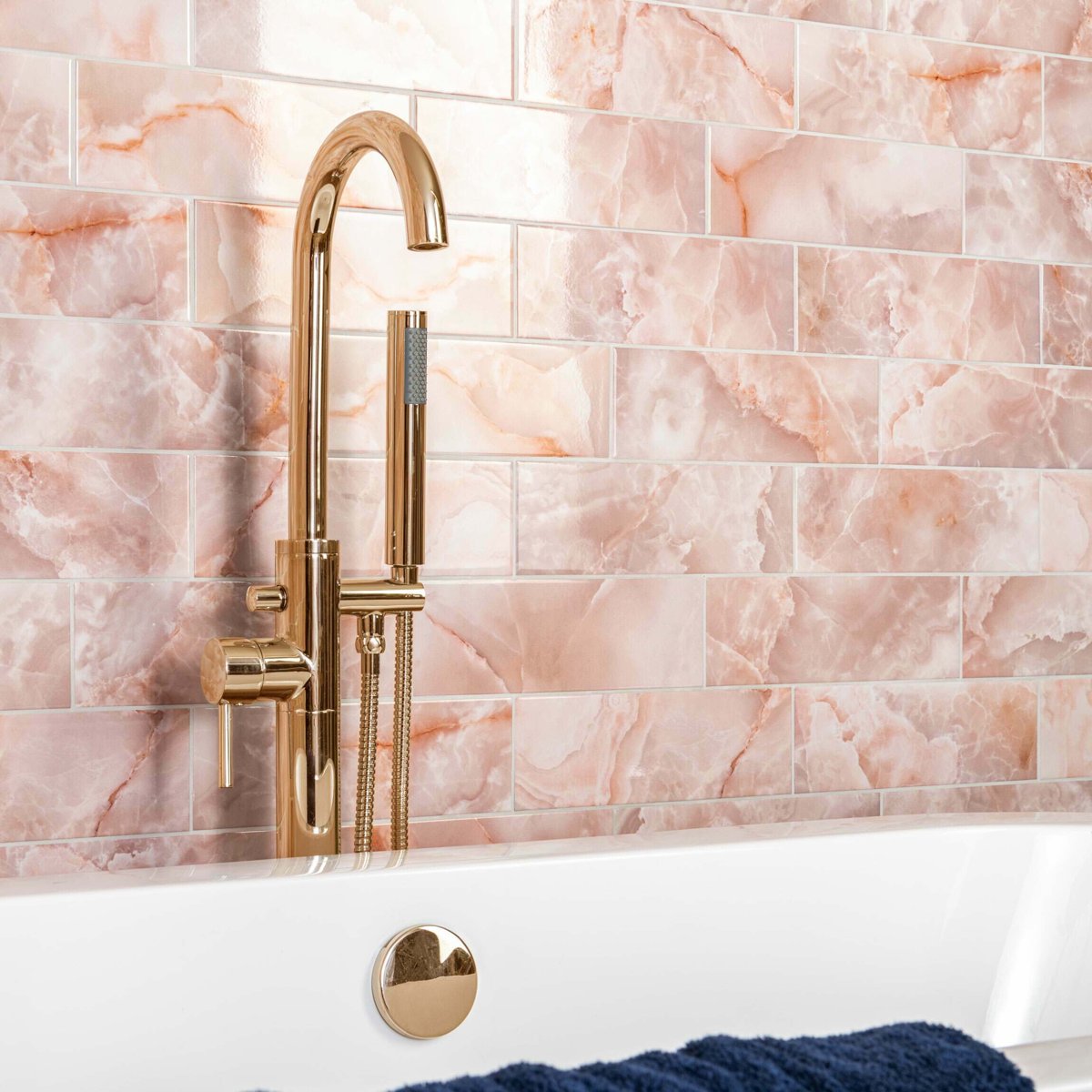 Onix Rosa Marble Effect Tile — installed room setting, buy tile UK