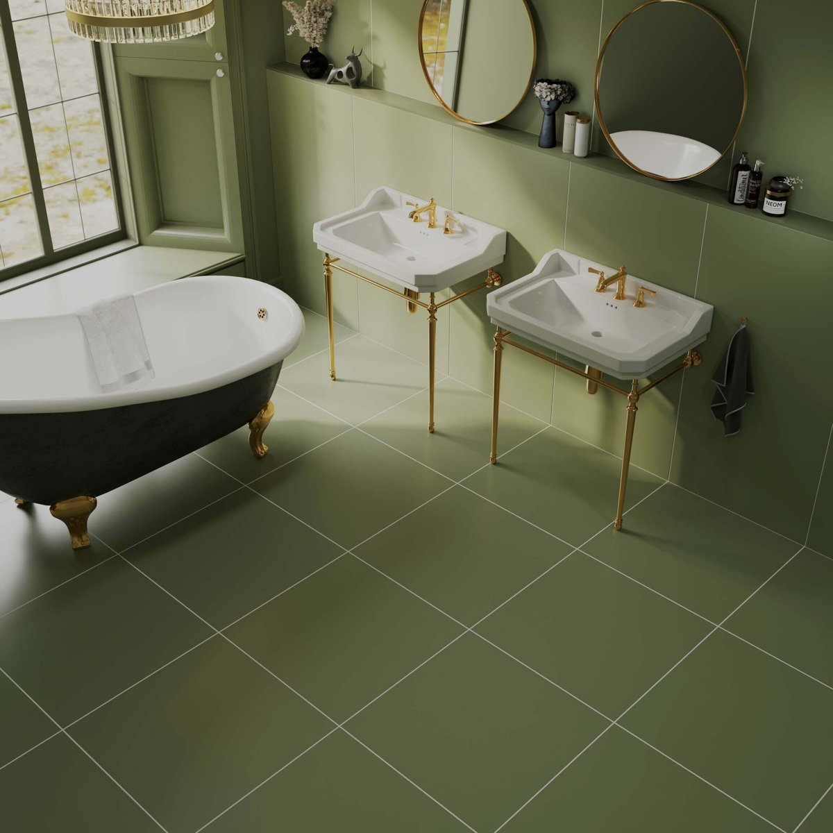 Cielo Verde Green Matt Plain Tiles 598x598 — close-up of the tile surface, buy floor tile UK