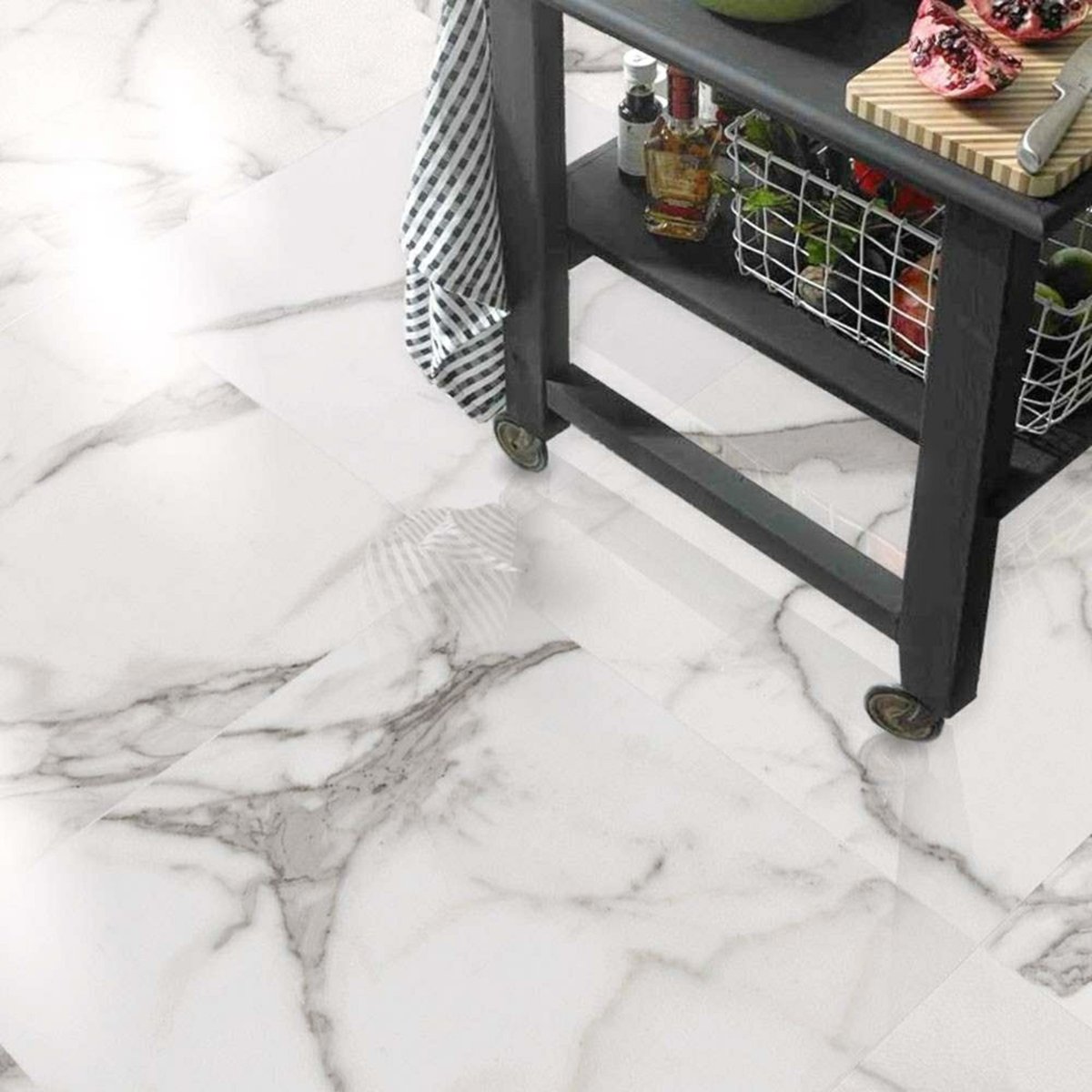 Palatina 60.5x60.5 Gloss Marble Effect Tile — close-up of the tile surface, buy floor tile UK