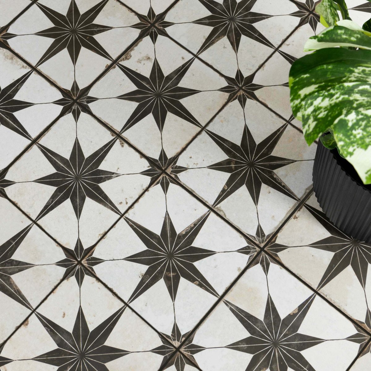 Vintage Industrial Star-N 450x450 — installed room setting, buy floor tile UK