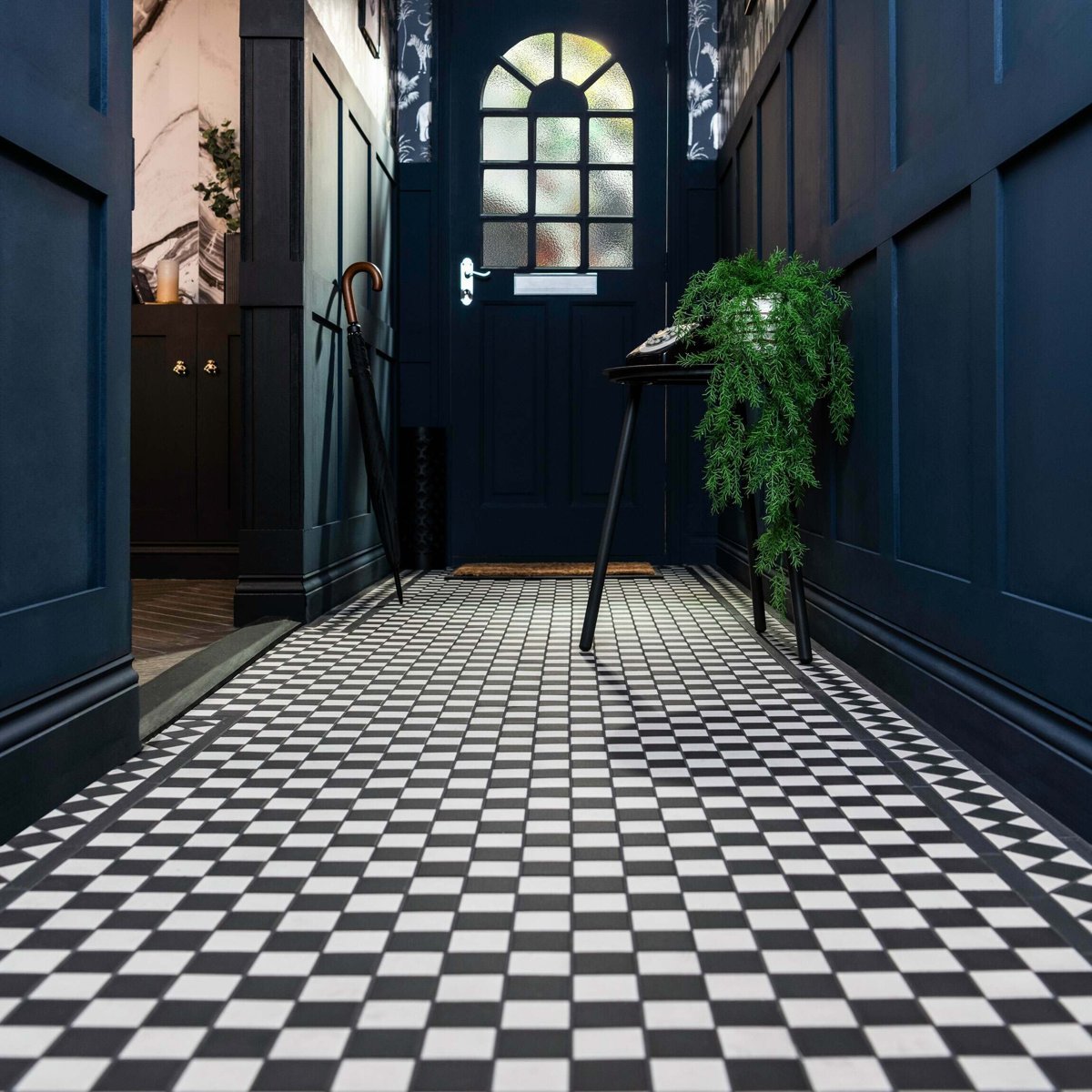 Victorian White & Black Chequer Mosaic — alternative angle, buy tile UK