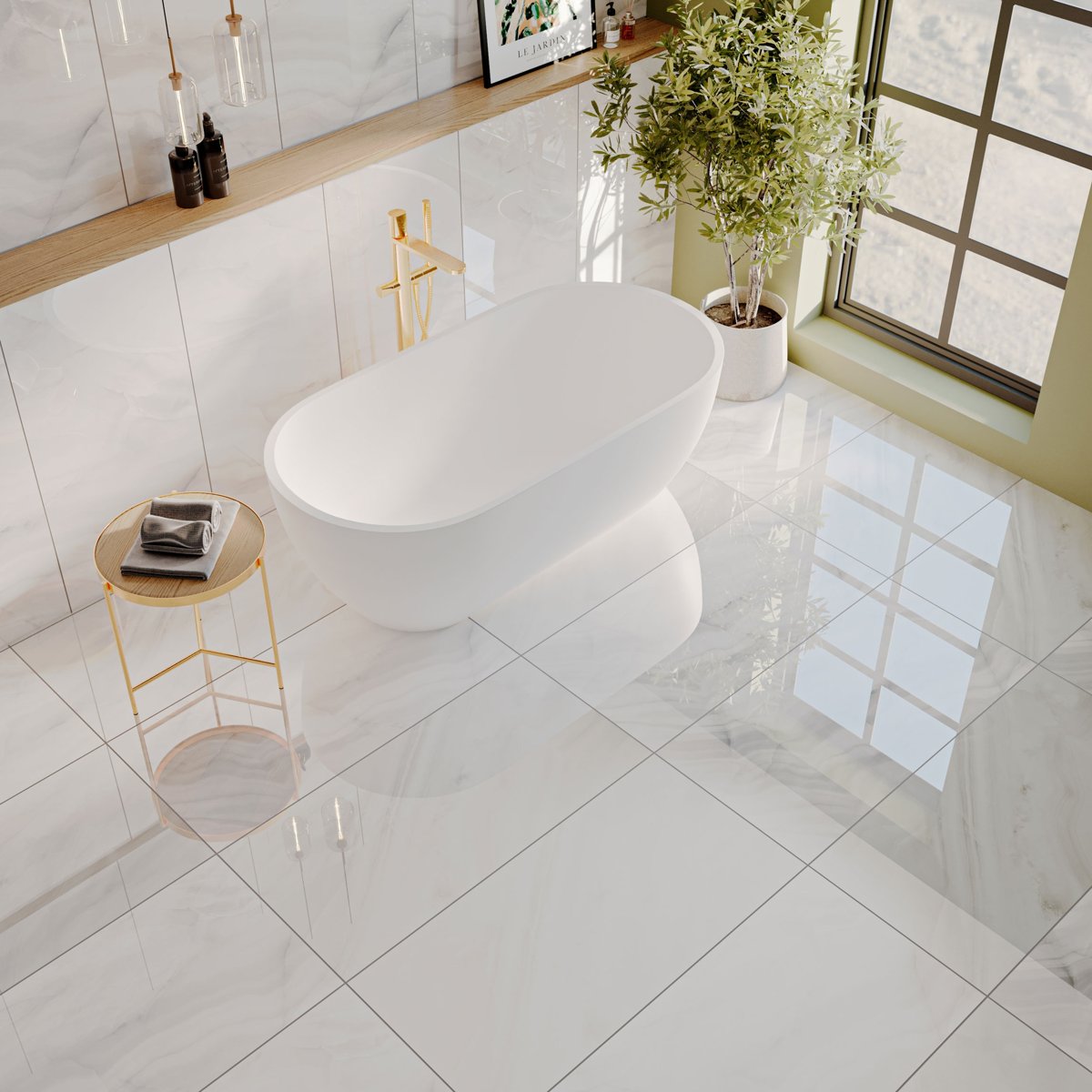 Rodas White Marble Effect Tiles 1200x600 — close-up of the tile surface, buy floor tile UK