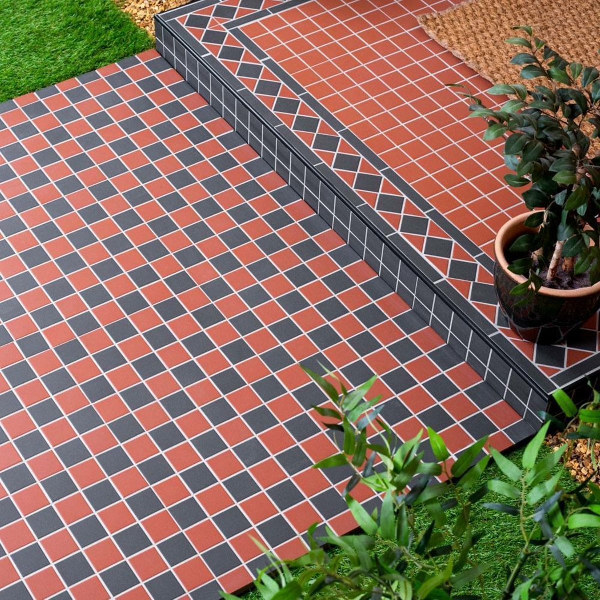 Victorian Red & Black Border — installed room setting, buy tile UK