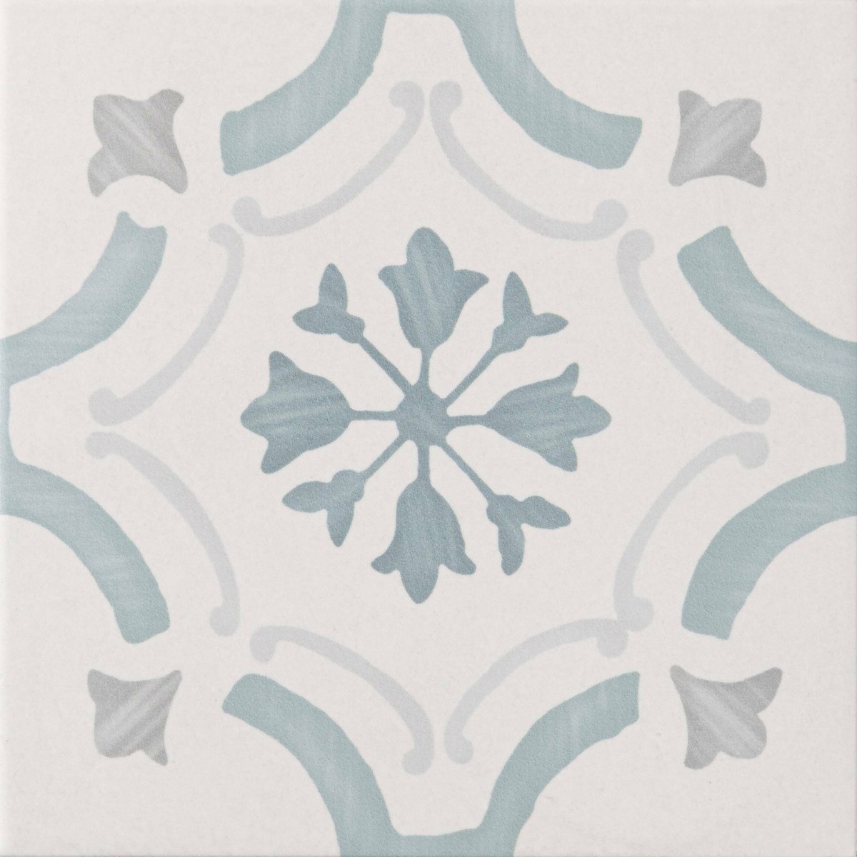 Sirocco Blue Ornate — close-up of the tile surface, buy floor tile UK