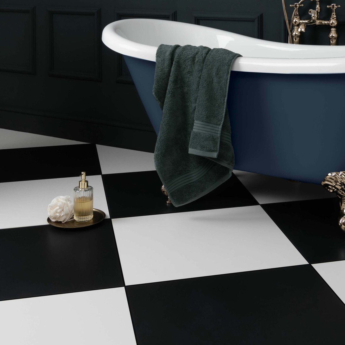 Cielo Nero Black Matt Plain Tiles 598x598 — installed room setting, buy floor tile UK