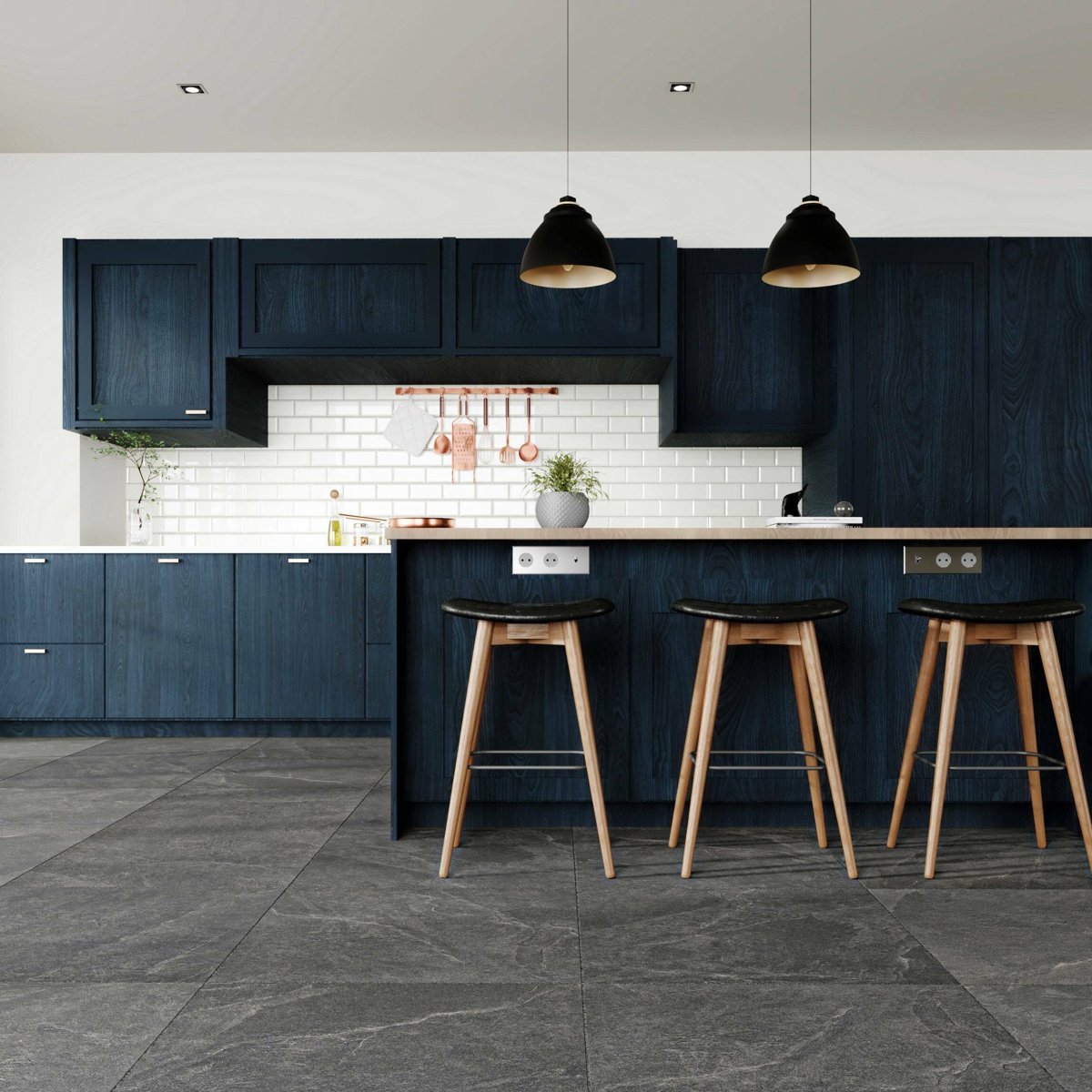 Carmo Stone Black Matt Tiles 600x600 — detail view, buy floor tile UK