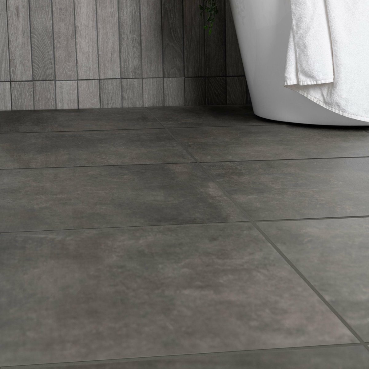Metallique Iron Lapato 60x60 — installed room setting, buy floor tile UK