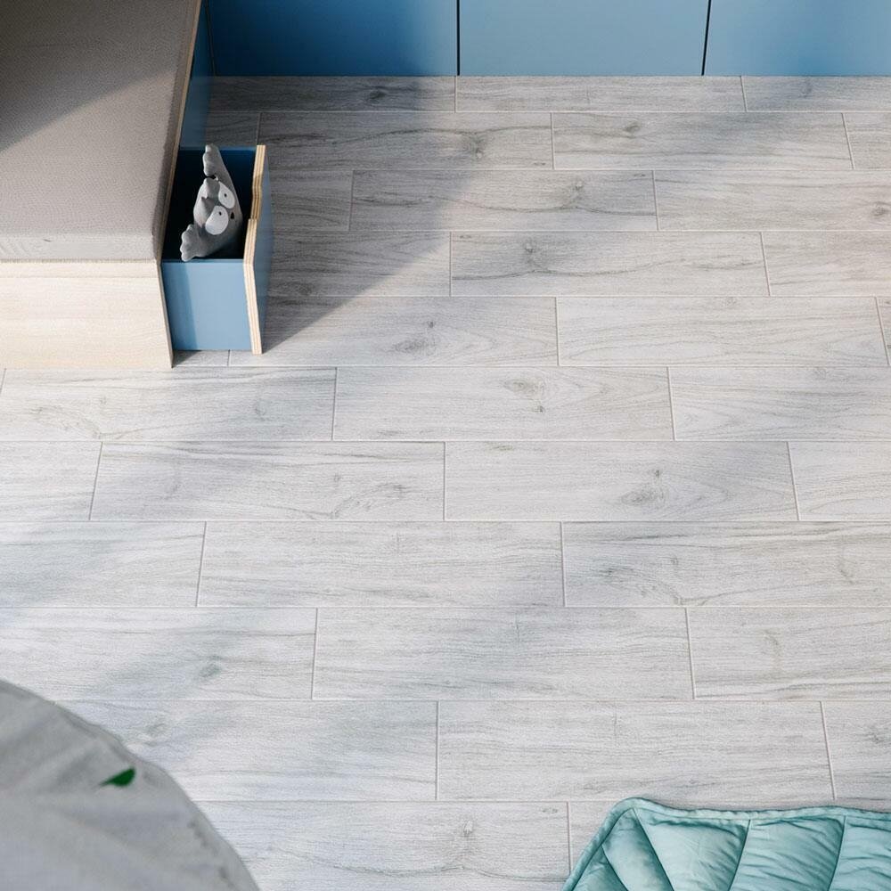 Star Wood Alpine Wood White Oak Wood Effect Tile — installed room setting, buy floor tile UK