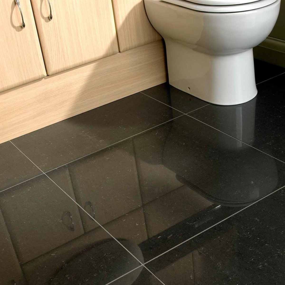 Gems Lounge Stone Effect Polished Black 600x600 — detail view, buy floor tile UK