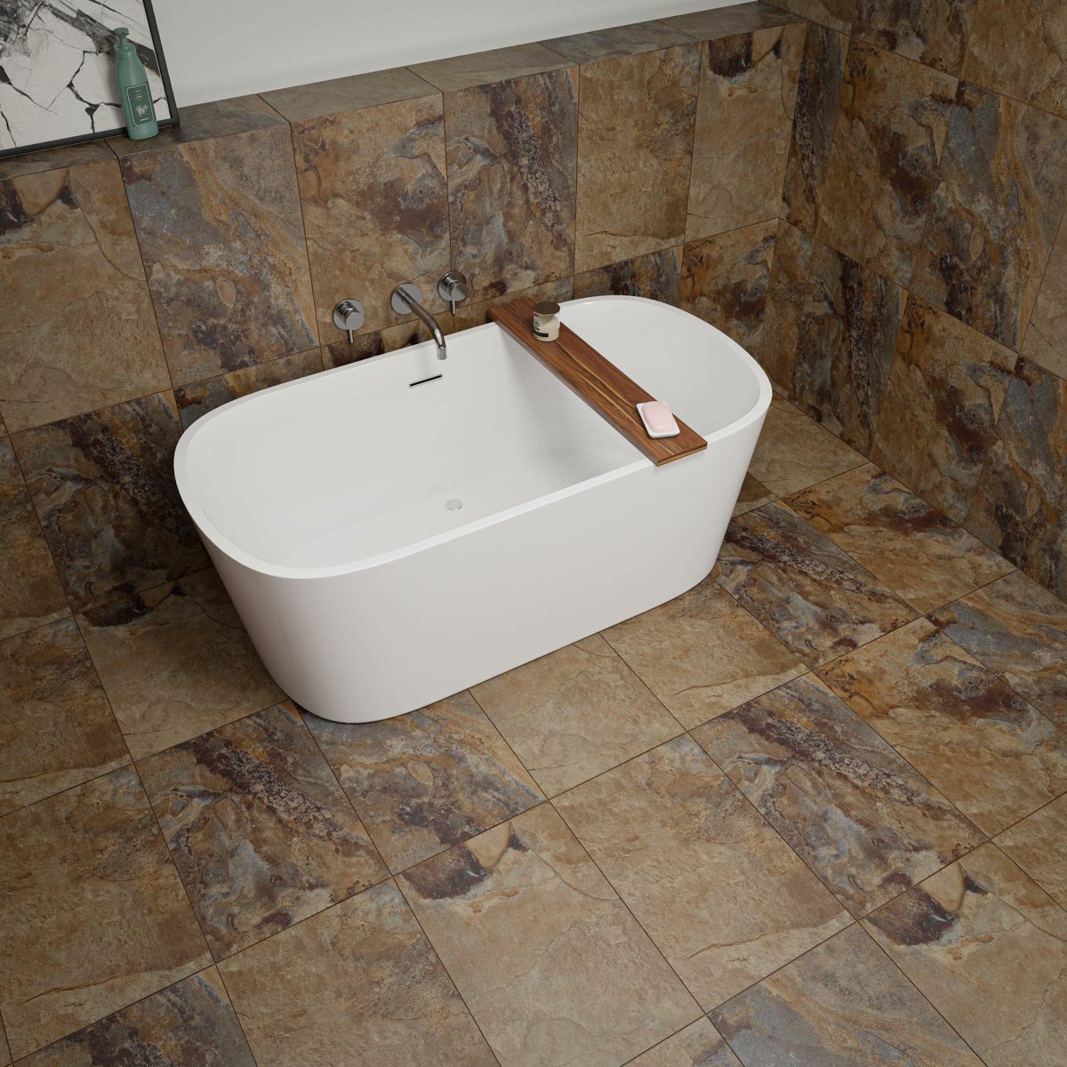 Keystone Brown Matt Wall and Floor Tiles — installed room setting, buy floor tile UK