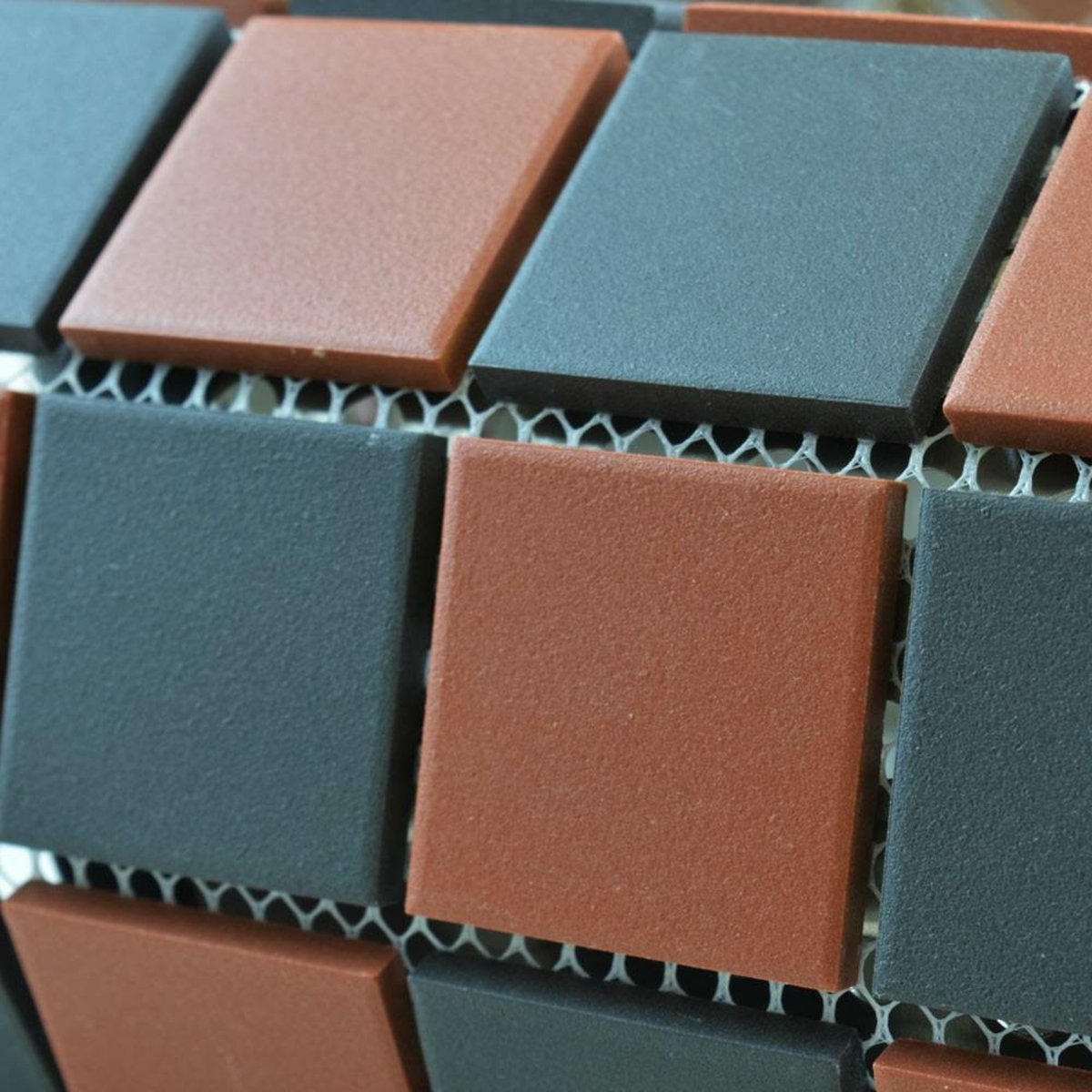 Victorian Red & Black Chequer Mosaic — alternative angle, buy tile UK