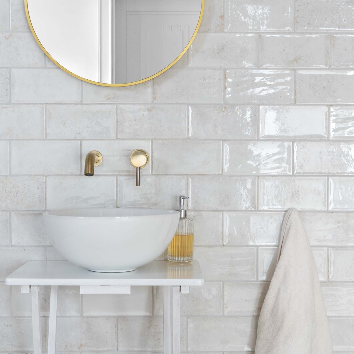 Clemence White 20x10 — detail view, buy wall tile UK