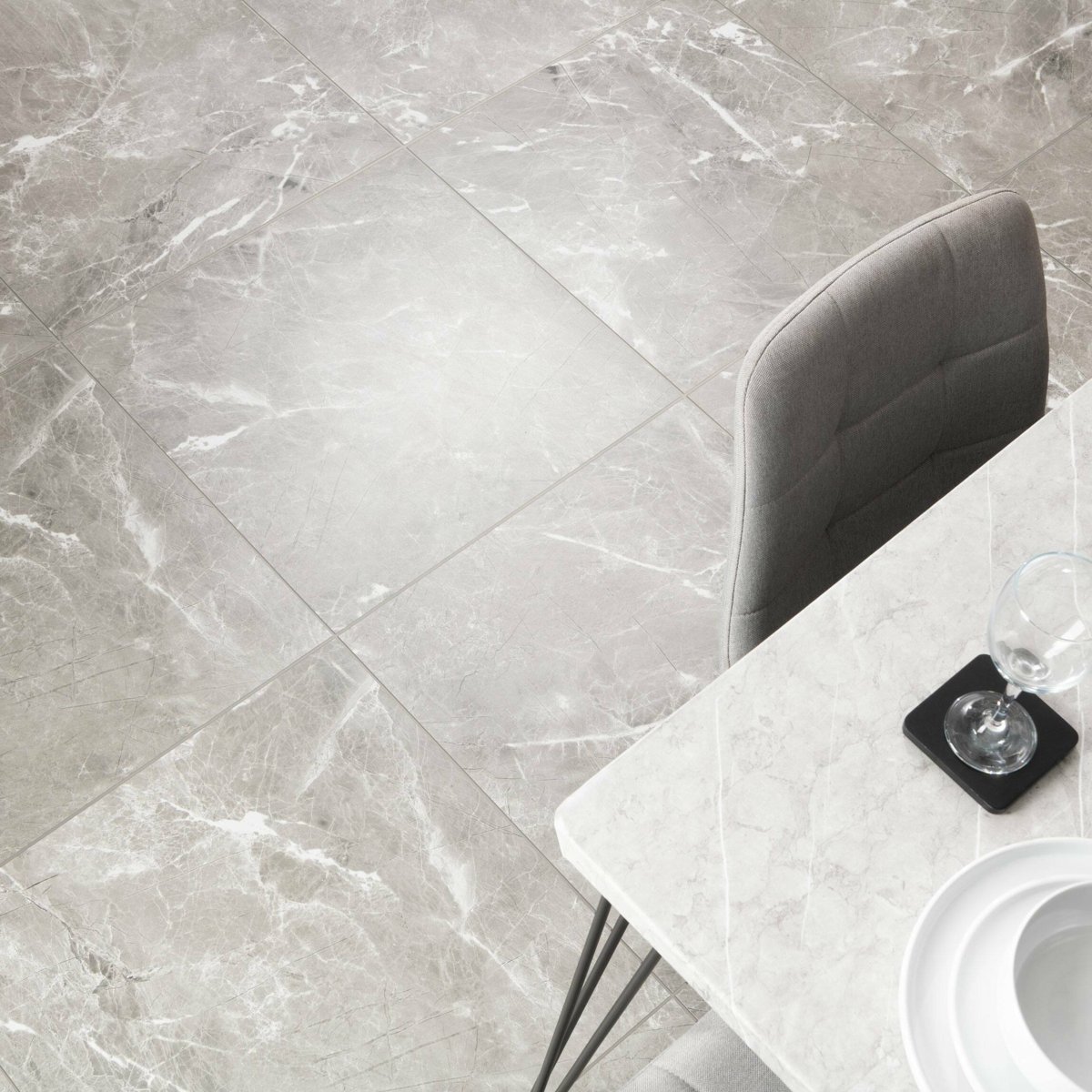 Makrana Breccia Grey Matt Wall and Floor Tiles — detail view, buy floor tile UK