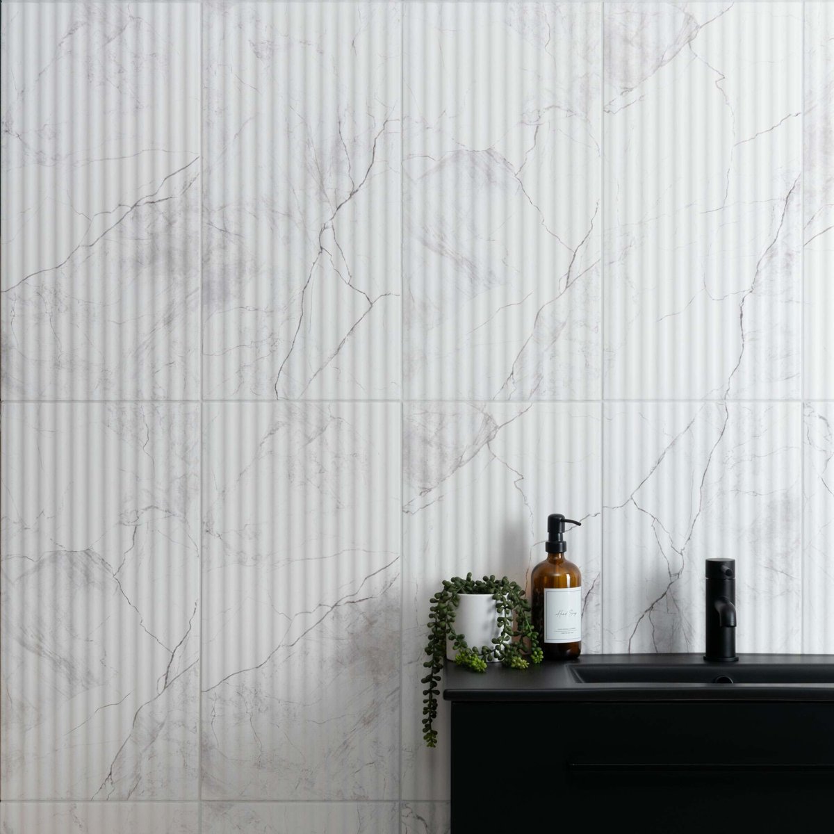 Riva White Matt Marble Effect Decor Wall Tile 600x300 — alternative angle, buy wall tile UK