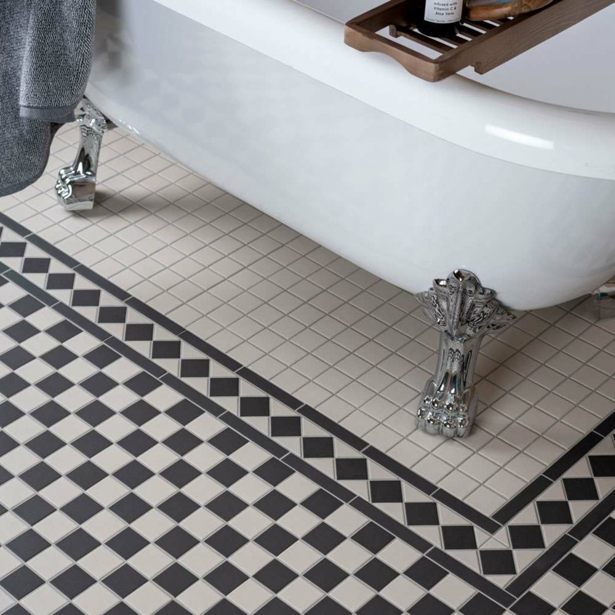 Victorian White & Black Corner — installed room setting, buy tile UK