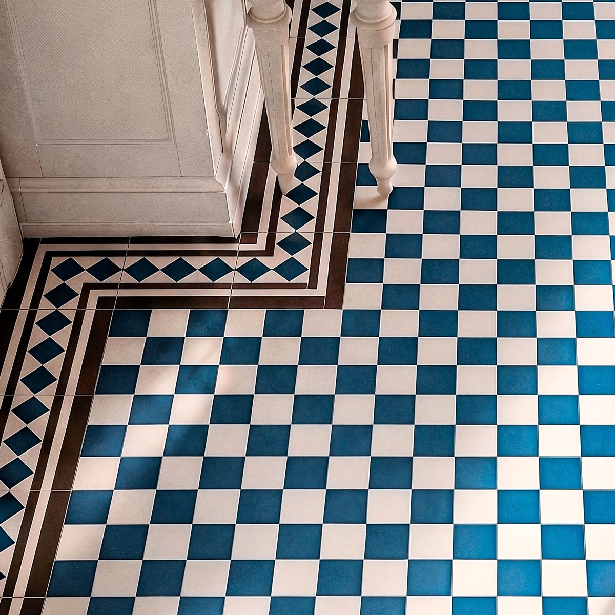 Victorian Bristol Blue & White Corner Anti Slip Porcelain Tile — detail view, buy tile UK