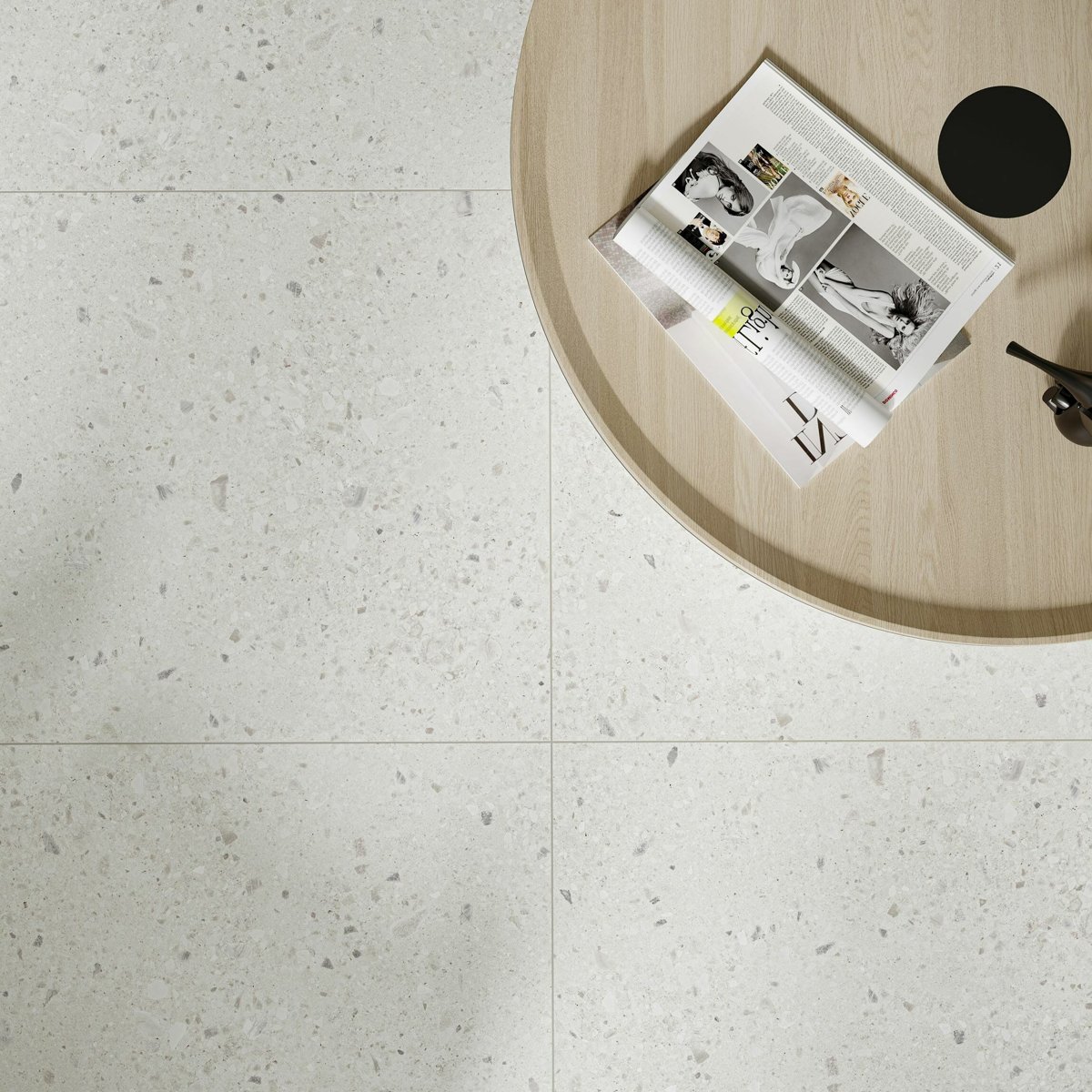 Rialto Meet Me Matt Grey Rectified 598X598 — installed room setting, buy tile UK