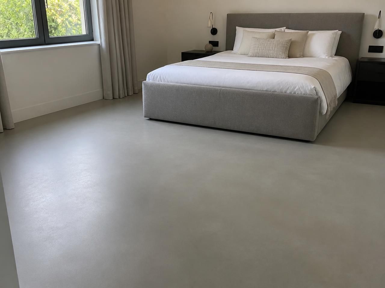 Sage Green Patterned Victorian Porcelain Floor & Wall Tiles 200x200mm laid in a bedroom, installed in 200x200mm