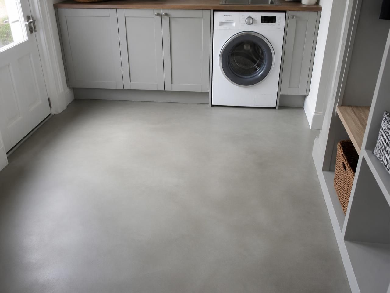 Graphite Slate Effect Porcelain Outdoor Paving Slabs 600x900mm 20mm laid in a utility boot room, installed in 600x900mm